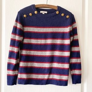 TK Stitch Fix Striped Raglan Sweater Blue Gray Red